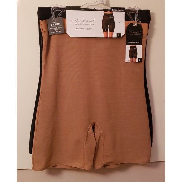 Women's Under Where? Seamless Mesh Short Shaper Stay Put Beige & Black Sz L NWT - Picture 1 of 9